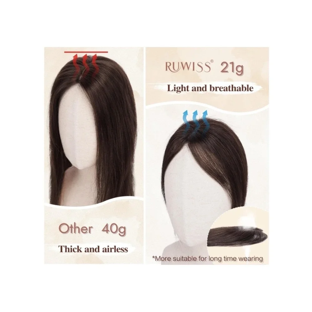 RUWISS Hair Topper 100% Real Human Hair 10 Inch Dark Brown Clip In Hairpiece 21g